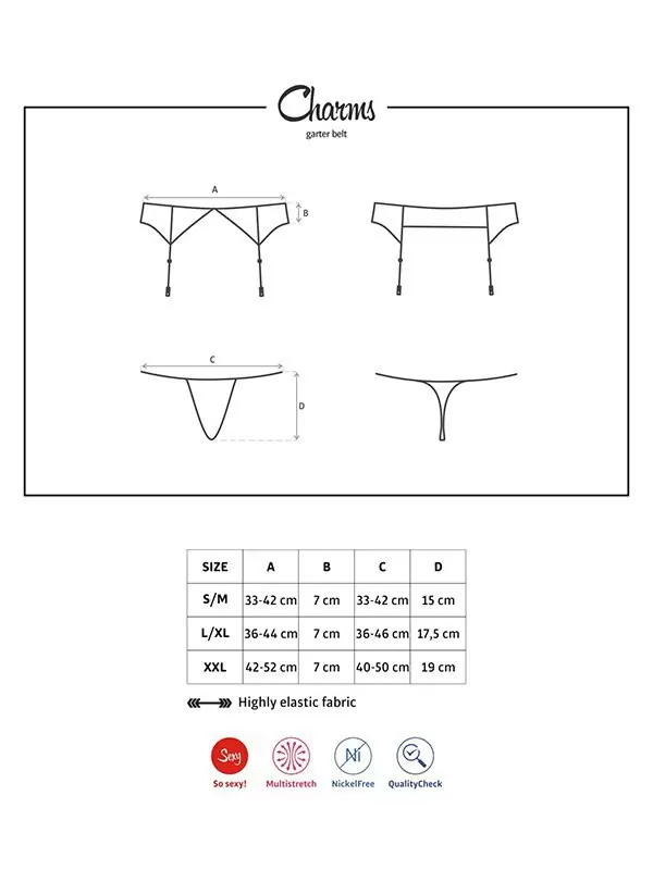 Белый пояс для чулок с кружевной вставкой и стринги Charms (Obsessive) – S/M