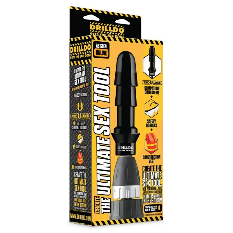 Комплект для секс-дрели Drilldo: бит-адаптер, очки, жилет - черный с оранжевым