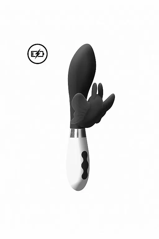 Мощный вибратор-кролик Shots toys Alexios, 21 см, 10 режимов, силикон, черный с белым