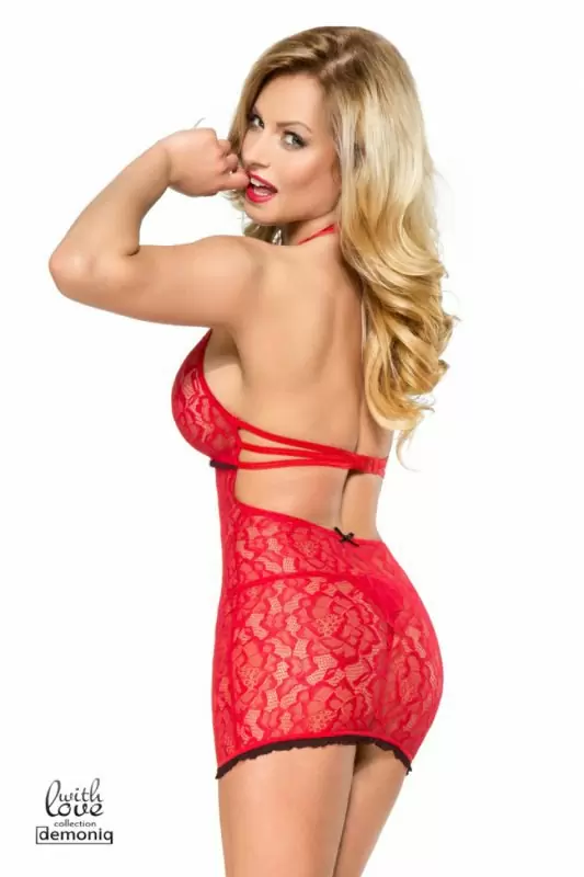 Кружевное платье и трусики Demoniq Azure красного цвета – S