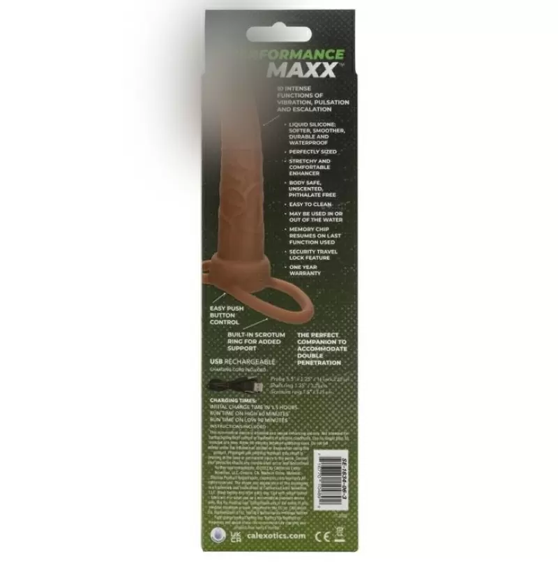 Реалистичная вибронасадка Performance Maxx Rechargeable Dual Penetrator, для двойного проникновения, 14 см, 10 режимов, телесный