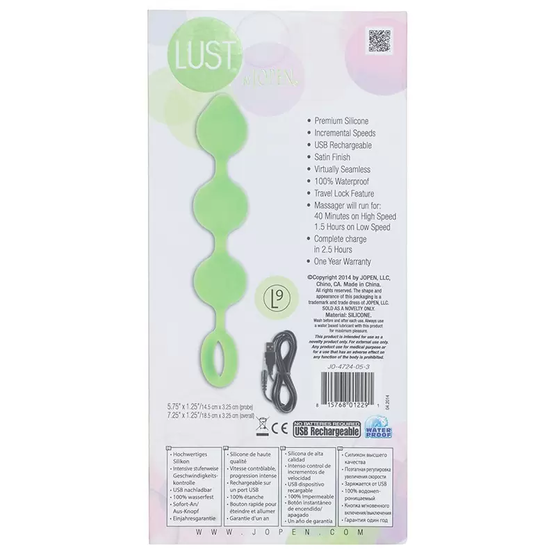 Анальная вибро-цепочка гибкая Lust by Jopen L9 перезаряжаемая – зеленая