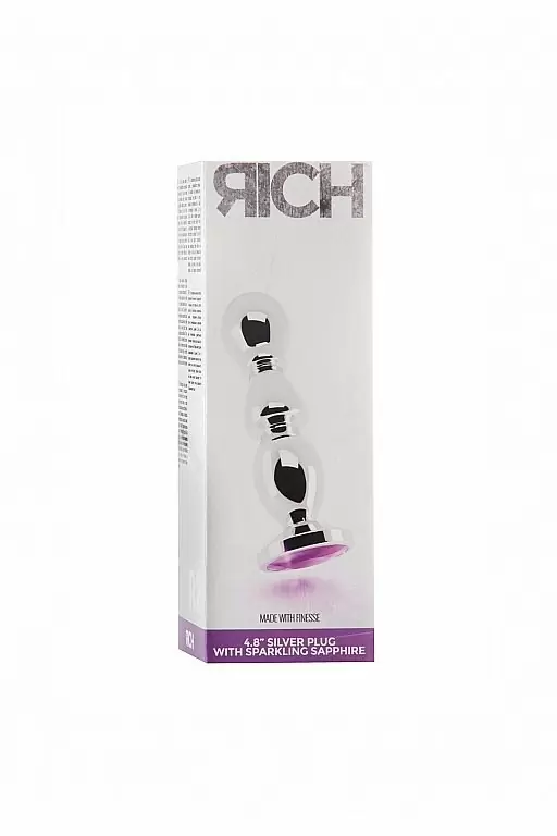 Серебряная анальная пробка с с сапфировым кристаллом Silver Plug - Purple Sapphire  14 см.