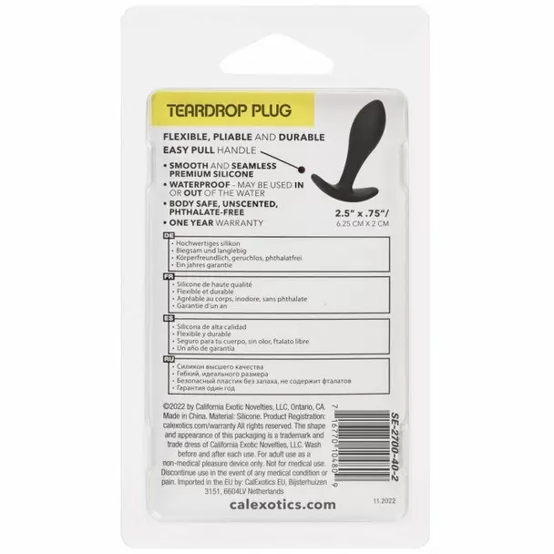 Носимая анальная пробка Boundless Teardrop Plug, 7 см, силикон, черный