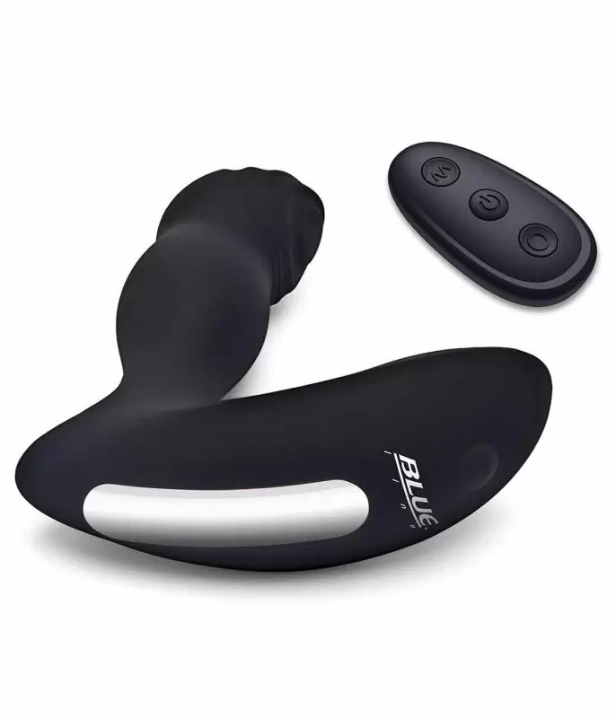 Мощный стимулятор простаты BlueLine Thumper - Prostate Flicking, с пультом Д/У, 13,5 см, 4 режима, силикон