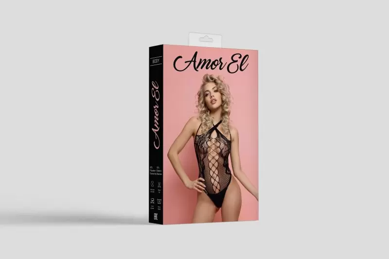 Черный боди с цветочным принтом в сетку и перекрестными бретельками (S/L)