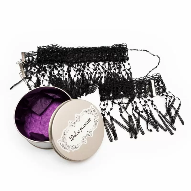 Черное кружевное колье на тело ручной работы Dolce Piccante Сarnevale - S