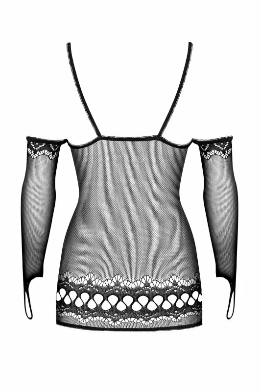 Пикантное черное мини платье из сеточки с рукавами (Obsessive) – S/L