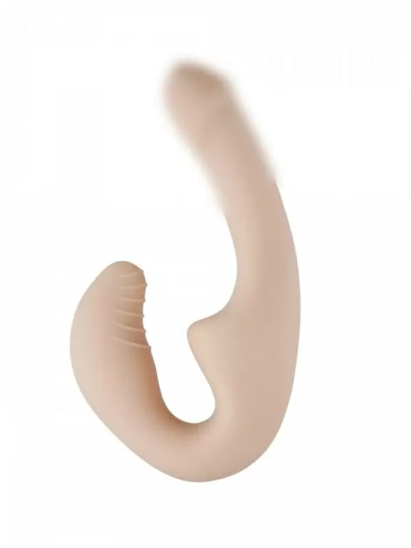 Безремневой анатомический страпон с функцией двойного дилдо телесный