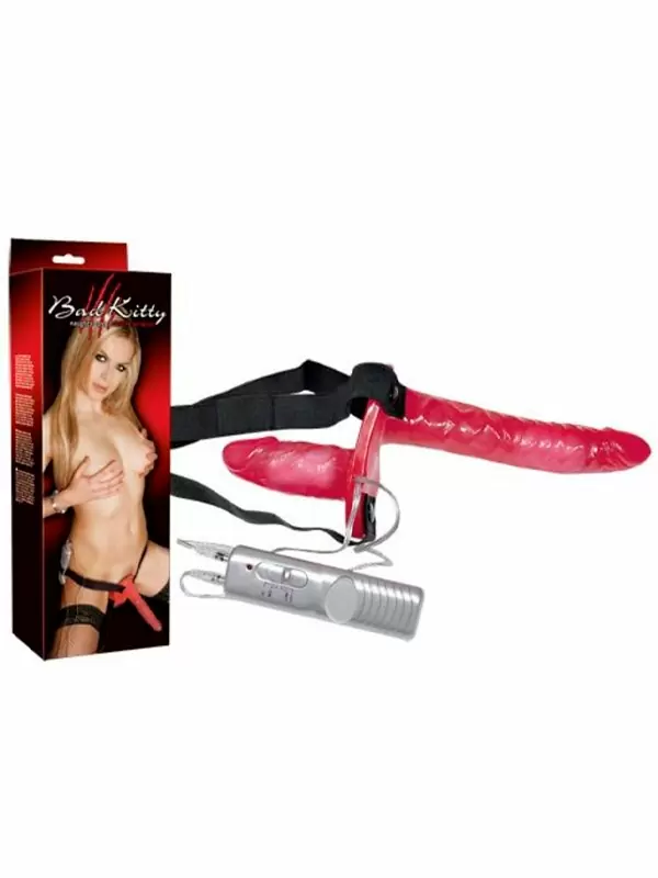 Реалистичный двойной страпон Orion, анально вагинальный, с проводным пультом, ПВХ, малиновый