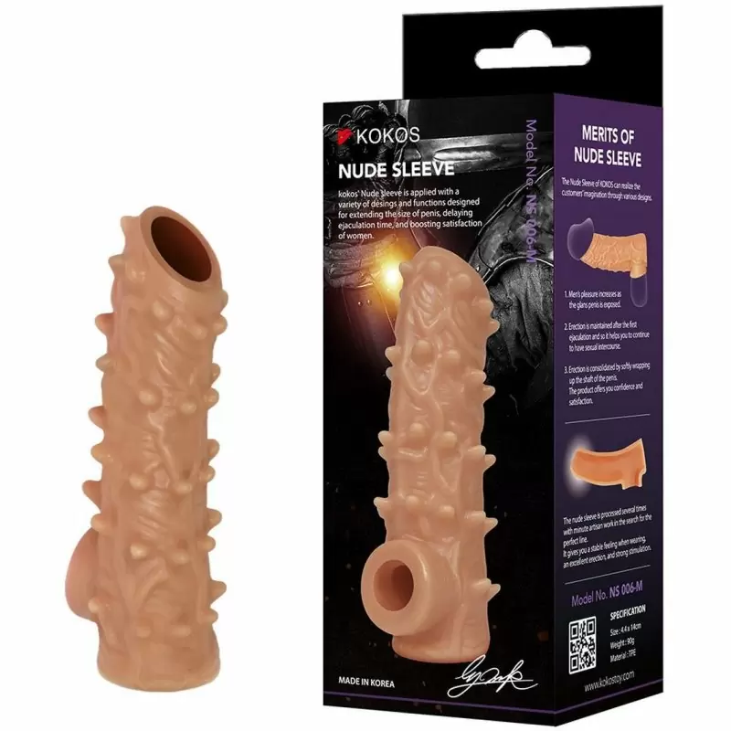 Реалистичная насадка на член с шипами, с подхватом мошонки, с открытой головкой, размер M