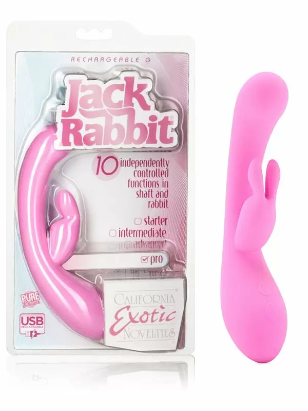 Перезаряжаемый вибратор для точки G с клиторальным стимулятором Rechargeable G Jack Rabbit – розовый