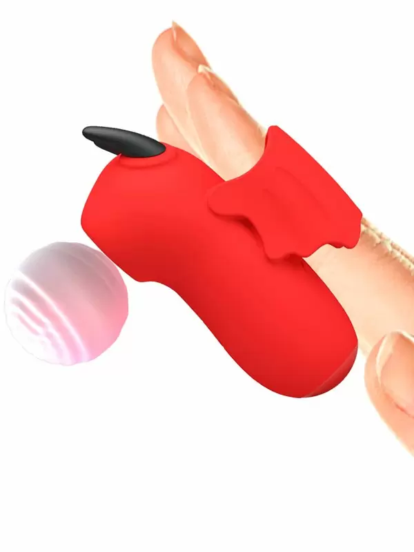 Вакуумный мини-стимулятор клитора Pretty Love Magic Devil, 7см, на палец, с электростимуляцией, красный