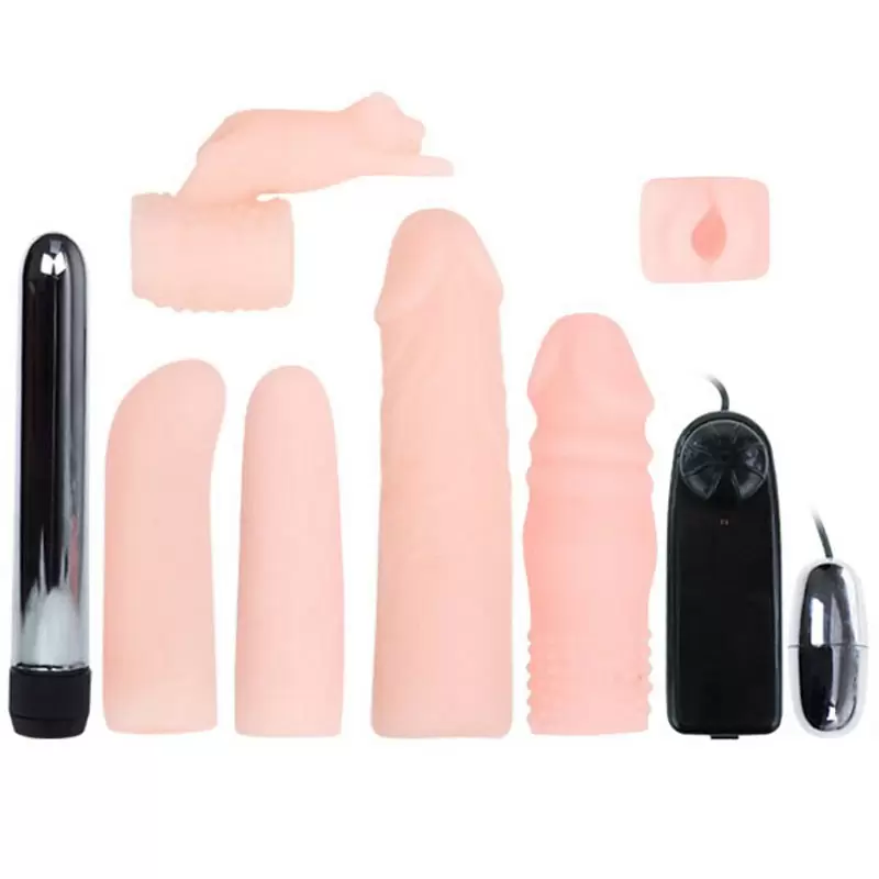 Набор из виброяйца и вибратора со сменными насадками Beauty Kit – телесный