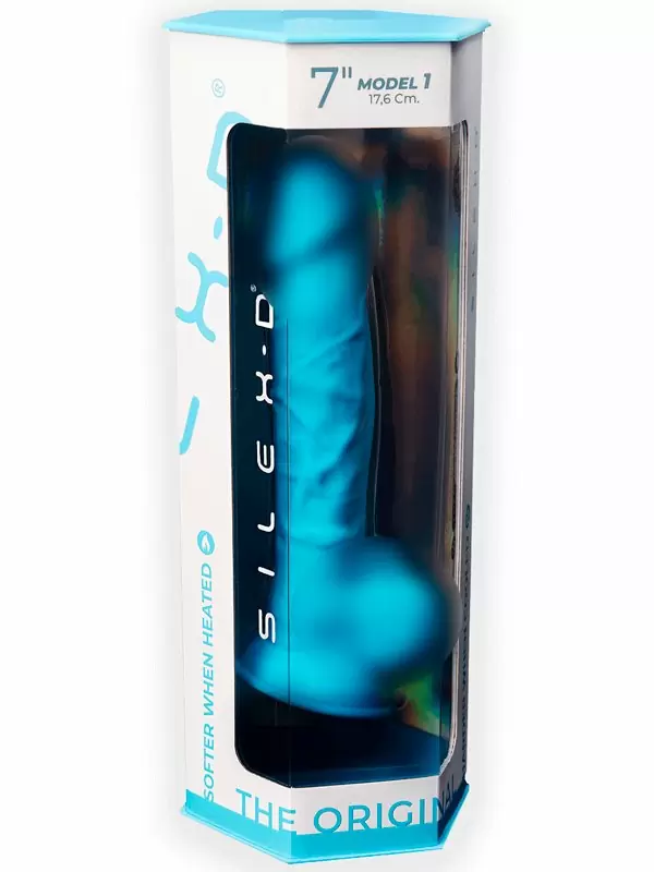 Реалистичный фаллоимитатор SILEXD Model 1 с мошонкой, 17,6 см, силикон, голубой