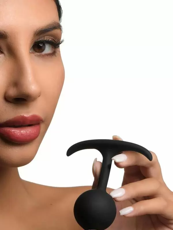 Компактная анальная пробка Heavy Hitters с утяжелением, в форме шара, 8,4 см, размер S, черный