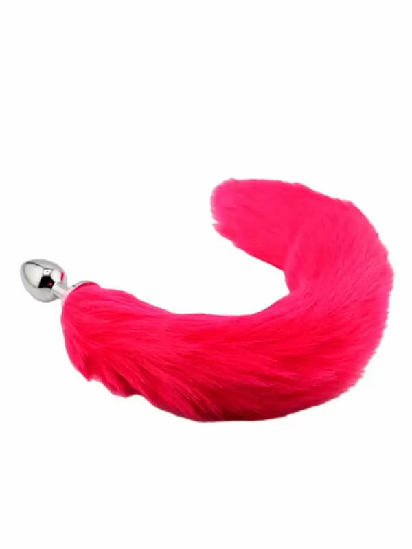 Серебристая анальная пробка с розовым гибким хвостом (Small)