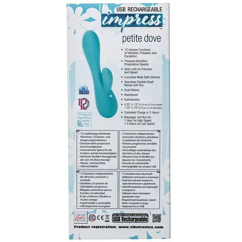 Вибромассажер со стимулятором клитора Impress Petite Dove перезаряжаемый – голубой