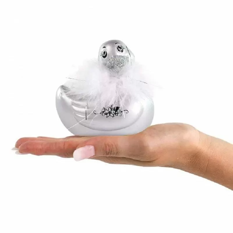 Вибратор-уточка с изящным боа Big Teaze Toys I Rub My Duckie 2.0, серебристый