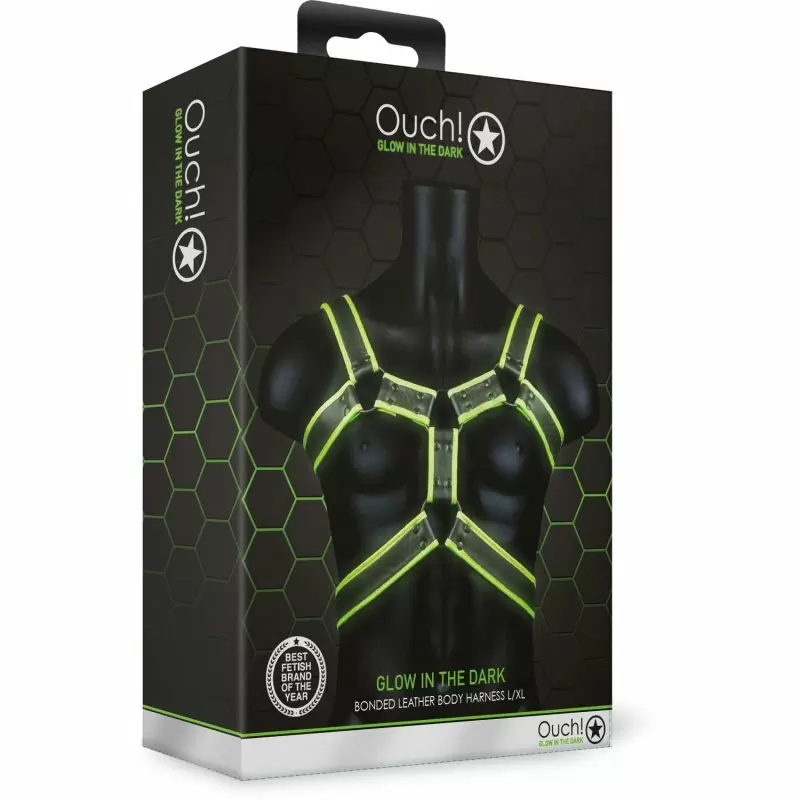 Светящаяся портупея из экокожи Body Harness - Glow in the Dark (L/XL)