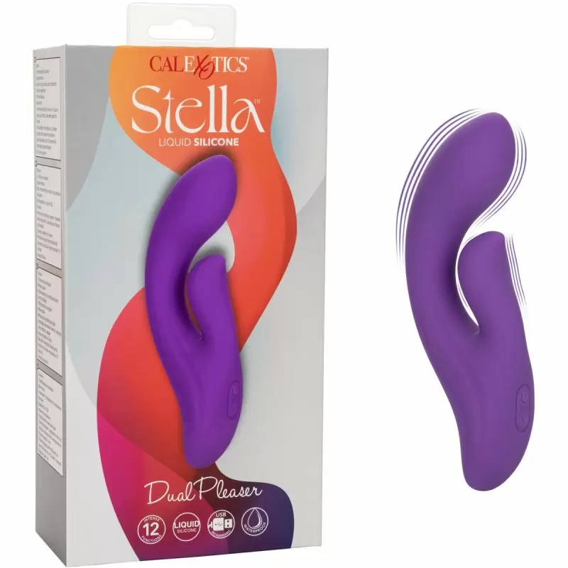 Изогнутый вибратор-кролик Stella Liquid Silicone Dual Pleaser, 17,25 см, силикон, фиолетовый