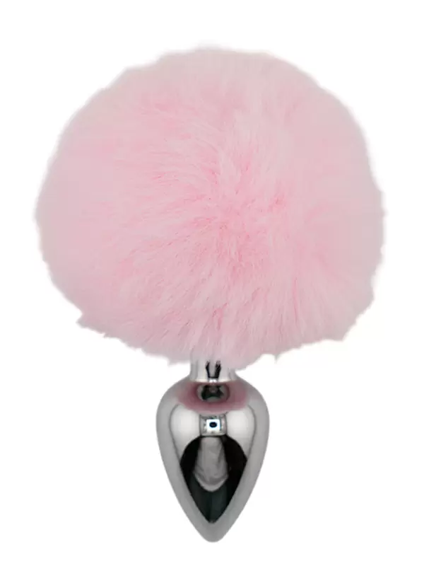 Серебристая анальная пробка с розовым заячьим хвостиком (Small) Kanikule