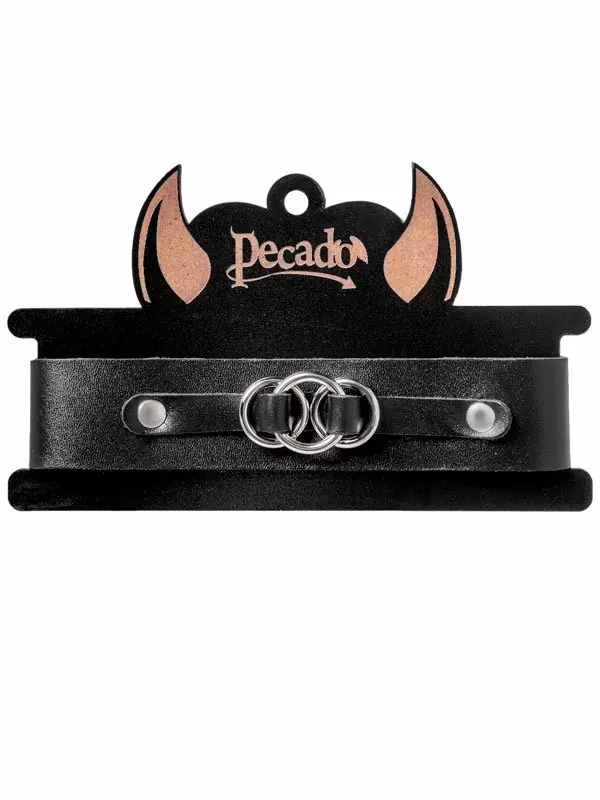 Чокер-ошейник Pecado BDSM, со связанными кольцами, натуральная кожа, чёрный