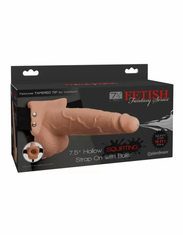 Реалистичный страпон с функцией эякуляции Fetish Fantasy 7.5 Hollow Squirting Strap-On with Balls Flesh: 19 см