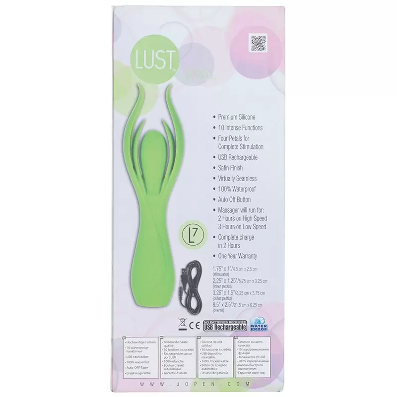 Вибромассажер с двойными лепестками Lust by Jopen L7 перезаряжаемый – зеленый