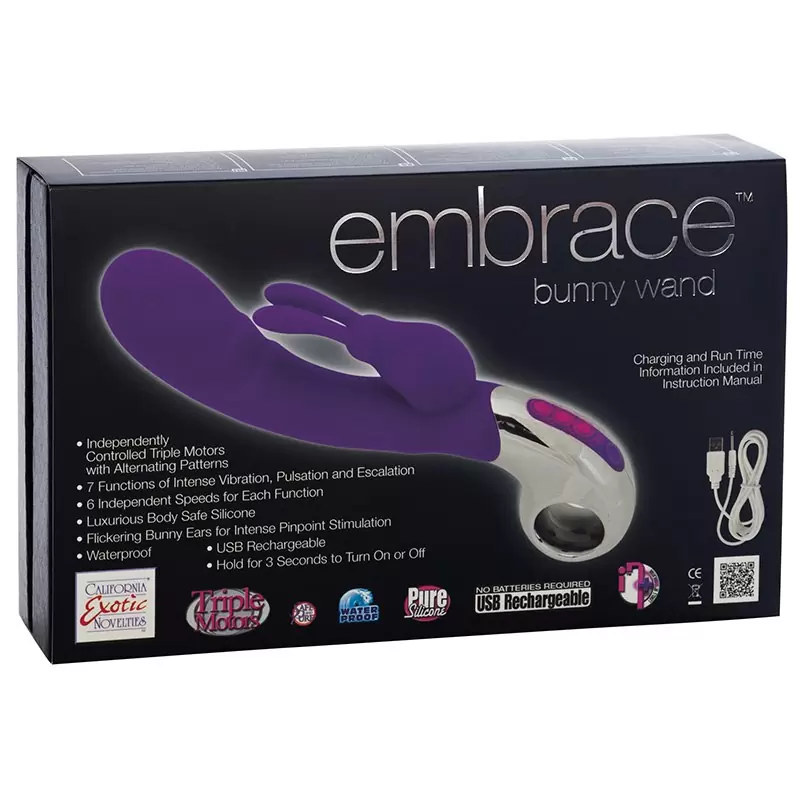 Перезаряжаемый вибромассажер Хай-Тек Embrace Bunny Wand – фиолетовый