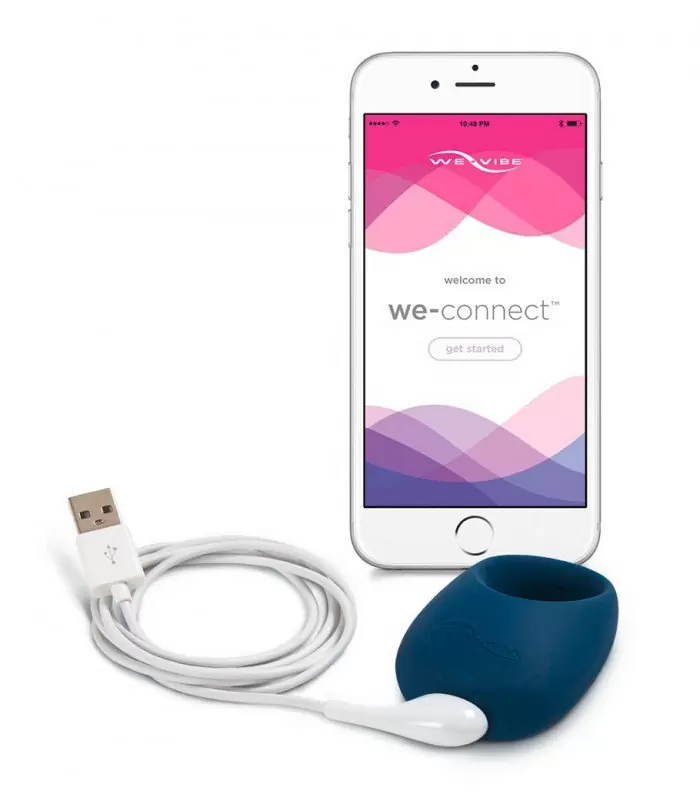 Супер-эластичное эрекционное виброкольцо с клиторальным стимулятором Pivot by We-Vibe - синий