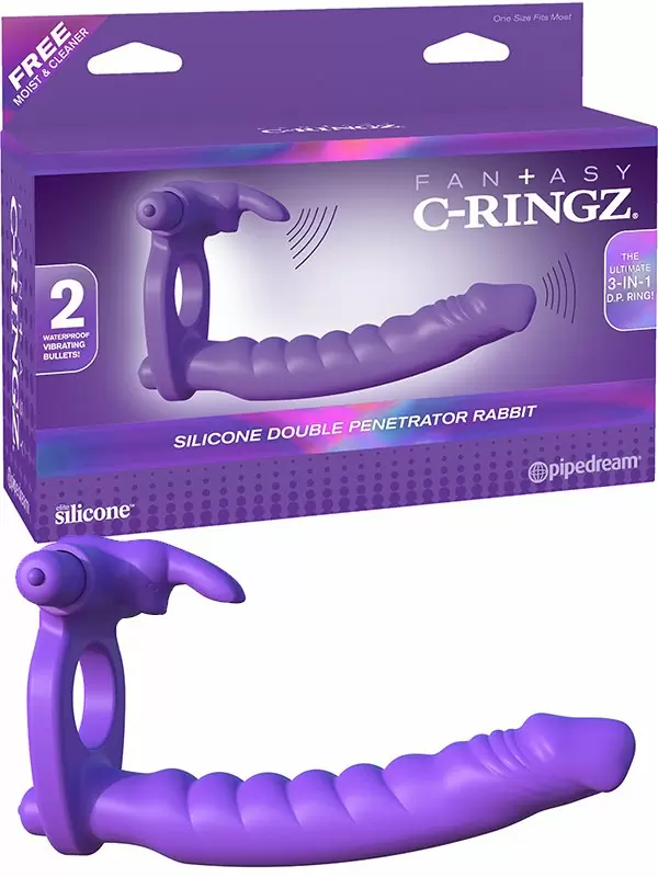 Эрекционное кольцо Double Penetrator Rabbit для двойного проникновения – фиолетовый