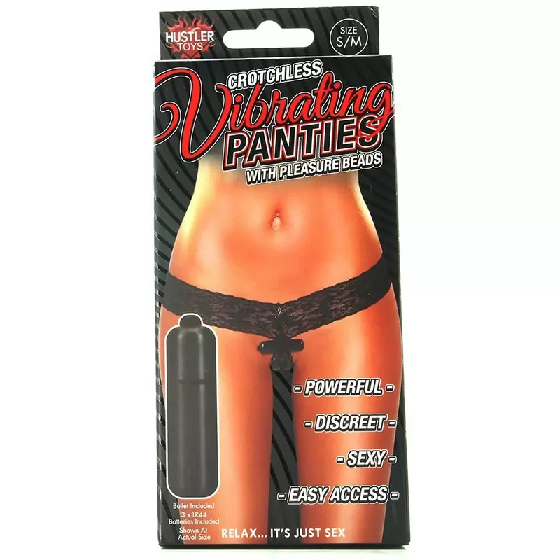 Трусики-тонг с бусинами и вибростимуляцией – черный, M/L