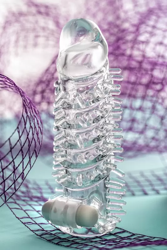 Увеличивающая насадка на пенис TOYFA A-Toys с вибрацией – прозрачный