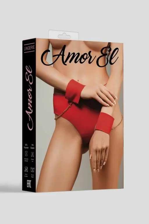 Бесшовные красные трусики-танго Amor El — с цепочкой и наручниками, М