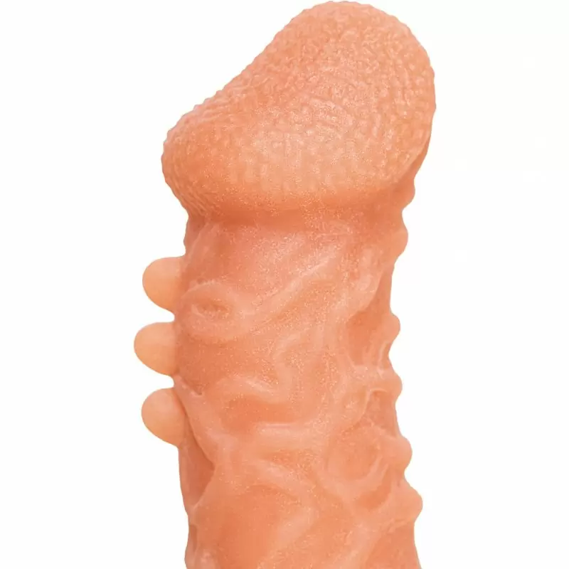 Реалистичная насадка на пенис  имитацией пирсинга и отверстием для мошонки «Cock sleeve» (большая), Kokos