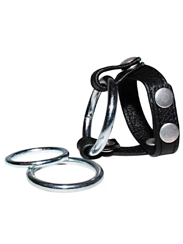 Подхват на мошонку Leder-Riemen, с 3мя съемными эрекционными кольцами, металл и кожа