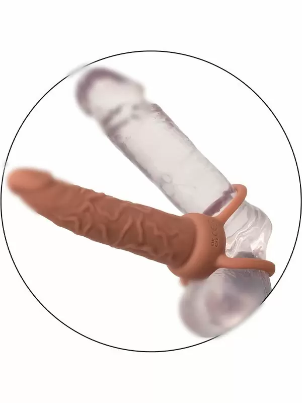 Реалистичная вибронасадка Performance Maxx Rechargeable Dual Penetrator, для двойного проникновения, 14 см, 10 режимов, телесный