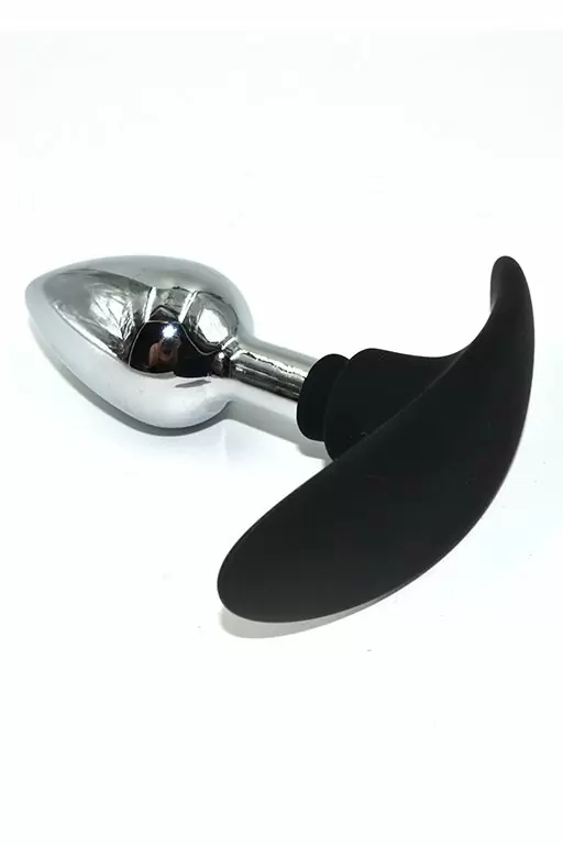Серебряная анальная пробка для ношения с основанием из силикона
