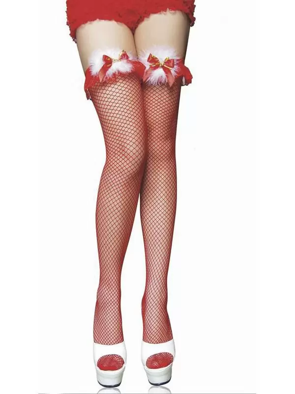 Чулки Снегурочки в сеточку (Temptlife) – красный