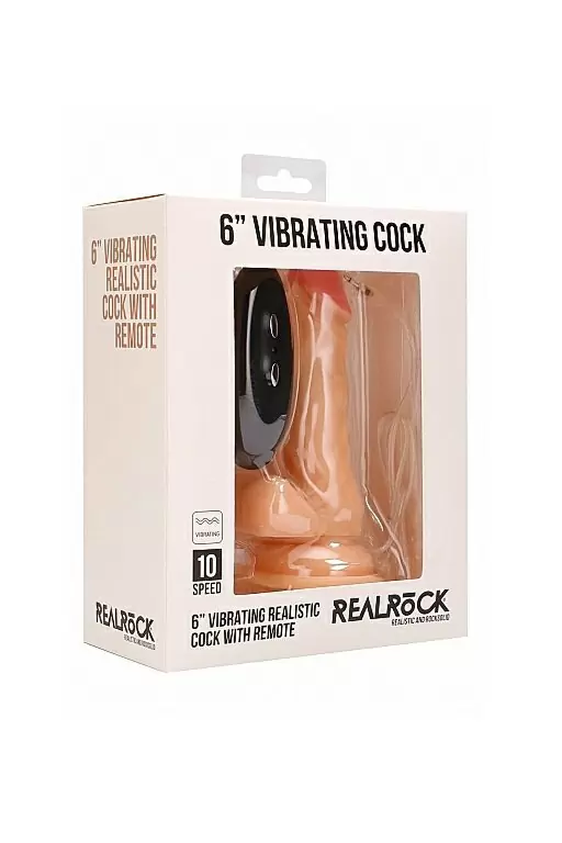 Реалистичный фаллоимитатор Shots toys Vibrating Realistic Cock With Scrotum, с мошонкой, с пультом Д/У, 15 см, 10 режимов