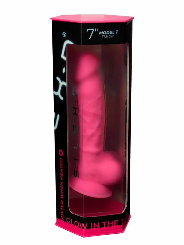 Реалистичный фаллоимитатор SILEXD Model 1, светится в темноте, с мошонкой, 17,6 см, силикон, розовый