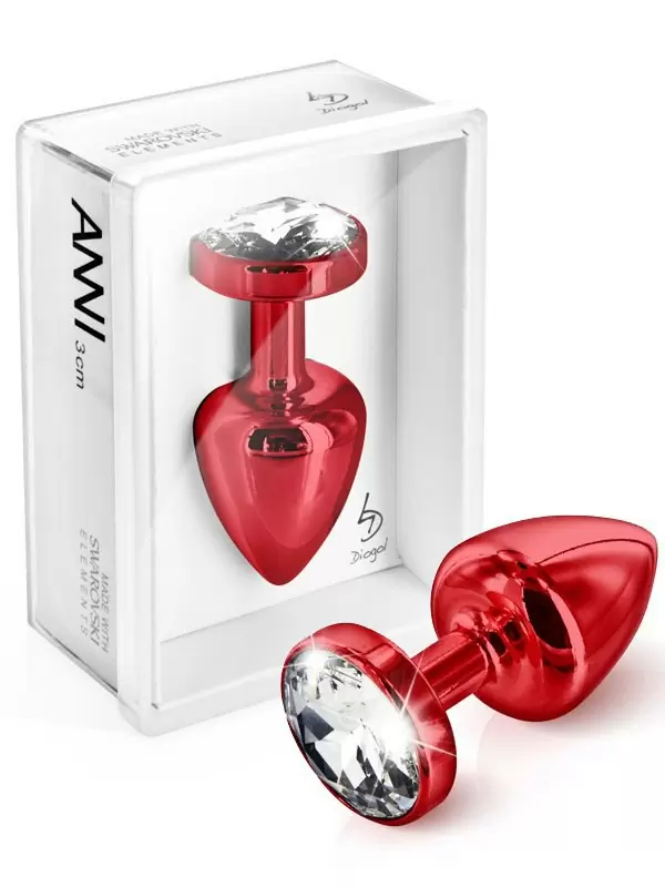 Сверкающая анальная пробка Anni Round T2 с кристаллом в основании – красный