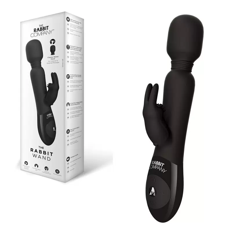 Перезаряжаемый вибромассажер кролик The Rabbit Wand со стимулятором клитора - черный