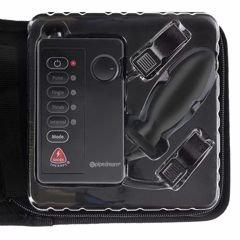 Набор электростимуляторов Shock Therapy анальная пробка и зажимы на соски – черный