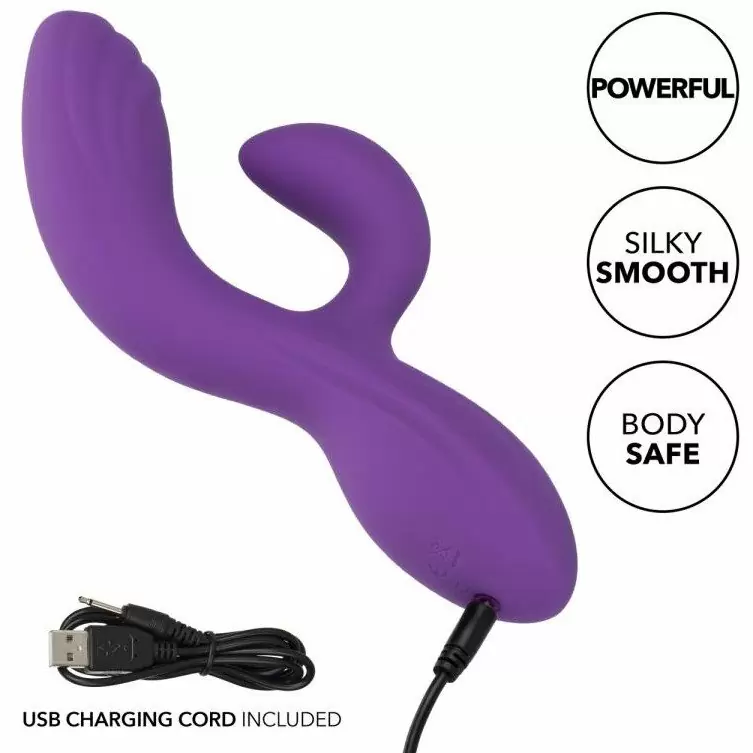 Рельефный вибратор-кролик STELLA LIQUID SLCNE DUAL CURVY, 19 см, силикон, фиолетовый