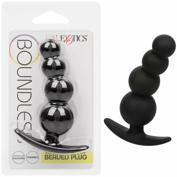 Носимая анальная елочка Boundless Beaded Plug, 9 см, 4 бусины, черный