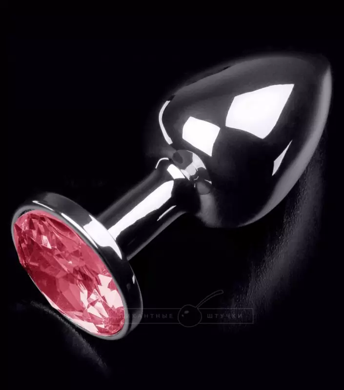 Маленькая анальная пробка 252 Small Silver Ruby с кристаллом – серебристый с красным