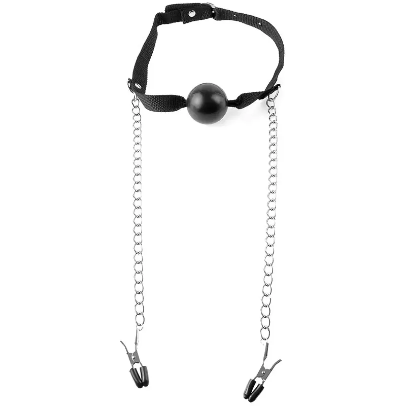 Кляп с зажимами на соски Ball Gag & Nipple Clamps