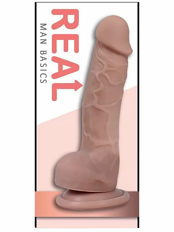 Реалистичный фаллоимитатор с мошонкой Real Man на присоске 18,5 х 3,5 см – телесный